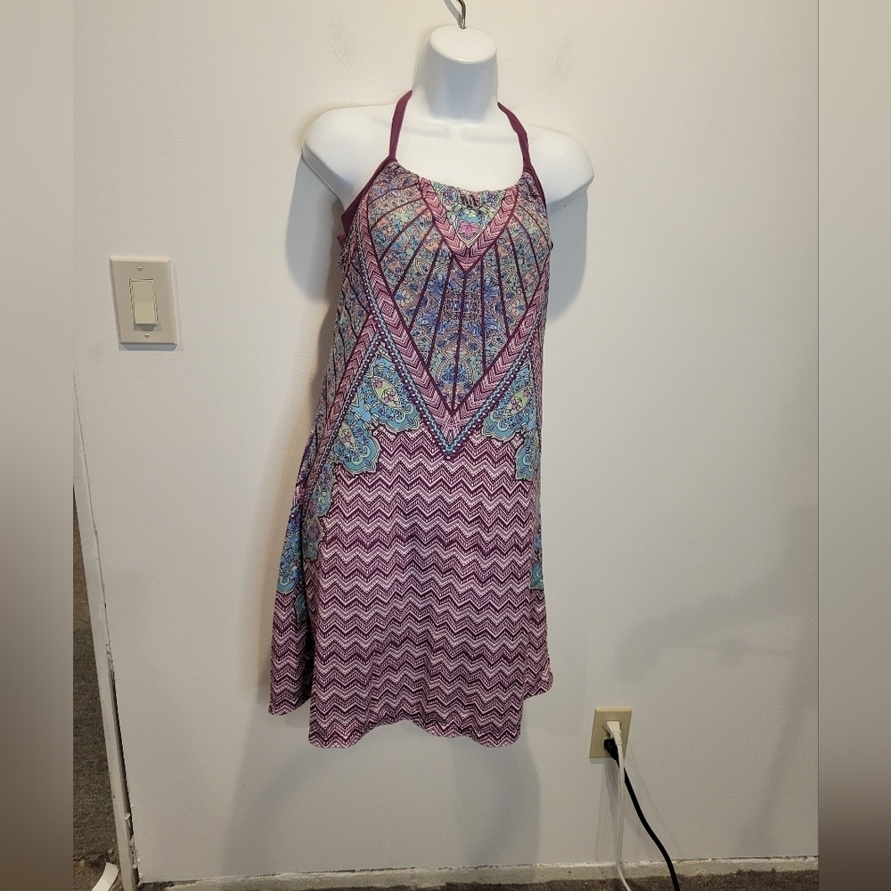 Prana Size S Quinn Active Purple Boho Print Dress W/bra